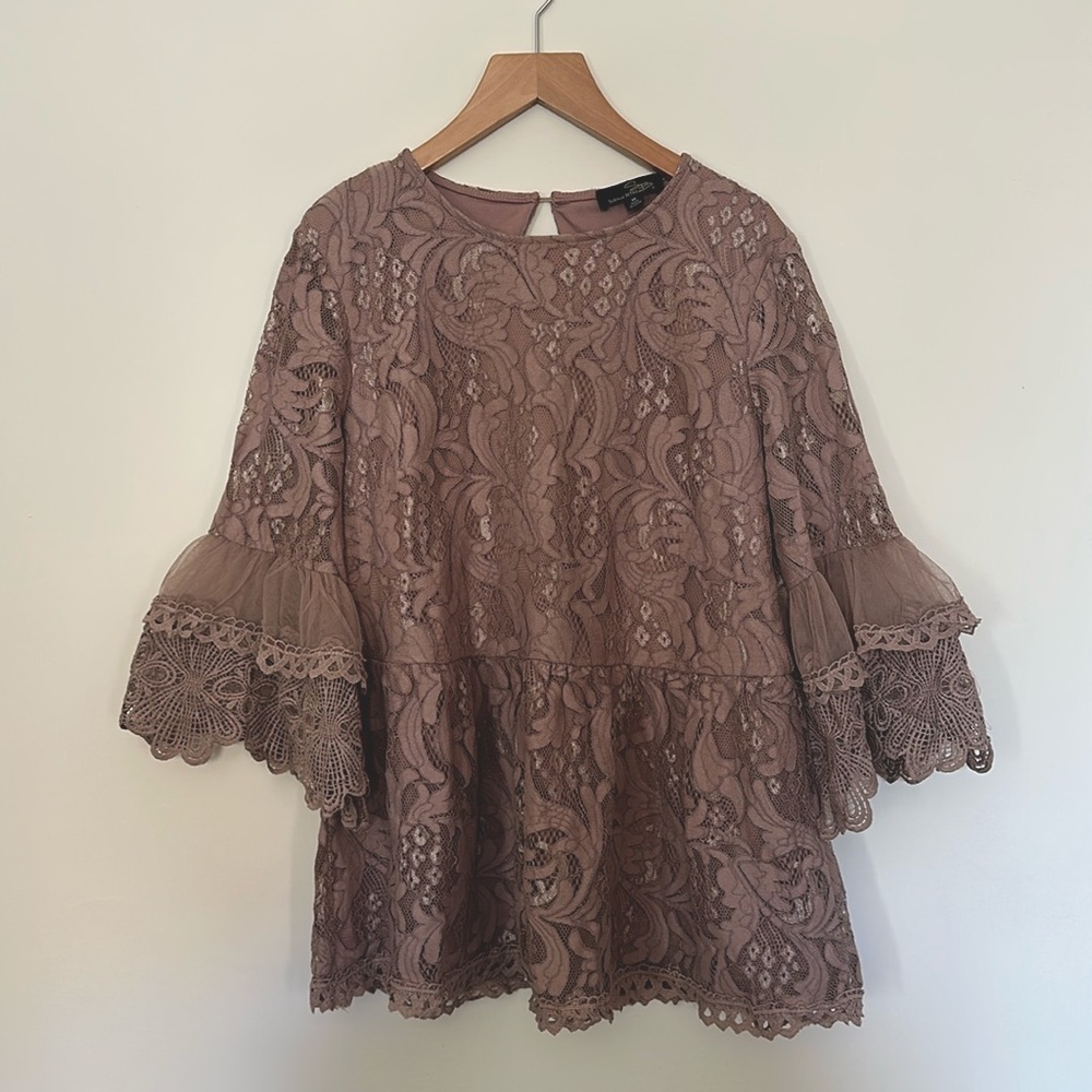 Taupe Lace Bell sleeve Top
